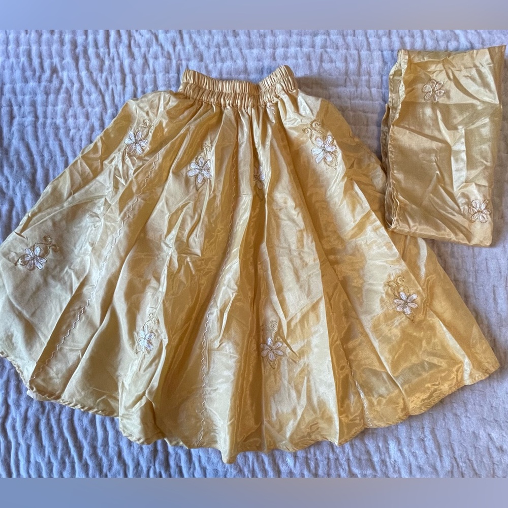 Girls Gold Embroidered Fairy Princess Skirt & Scarf Set Costume Dance Tea Party